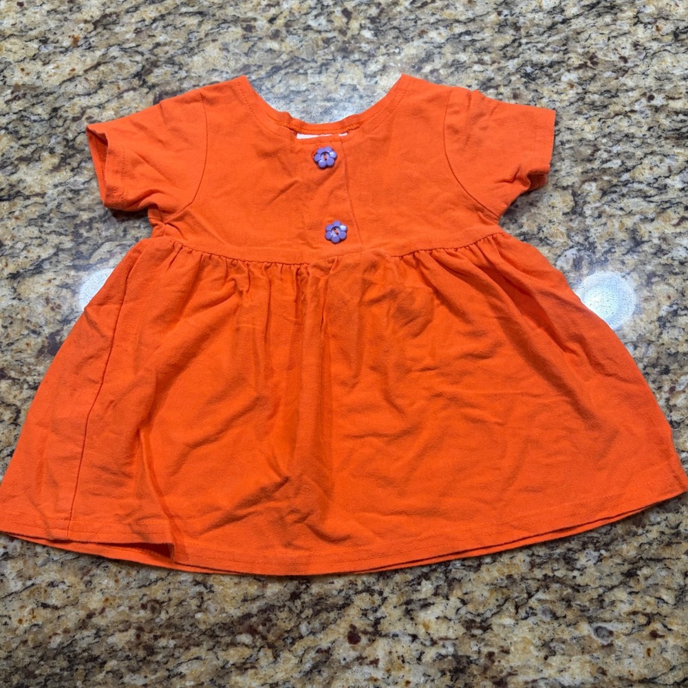 Vintage Girl More Orange Knit Dress Short Sleeve Flower Buttons Size 3T